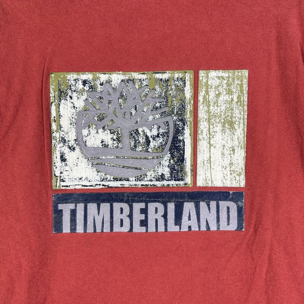 Timberland Long Sleeve T-Shirt Men Medium Red Cotton Graphic Logo Crew Neck Y2K - Picture 7 of 7